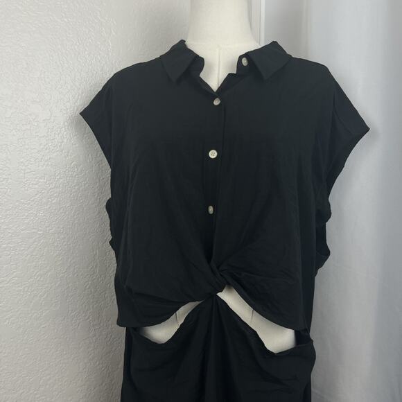Old Navy Midi Dress Womens 2X Black Drapey Twist Cutout Chic Resort Lightweight - Picture 2 of 12